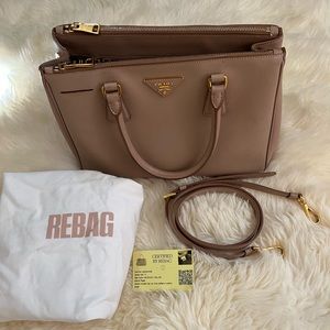 Prada Double Zip Lux Tote Saffiano Galleria Leather Small